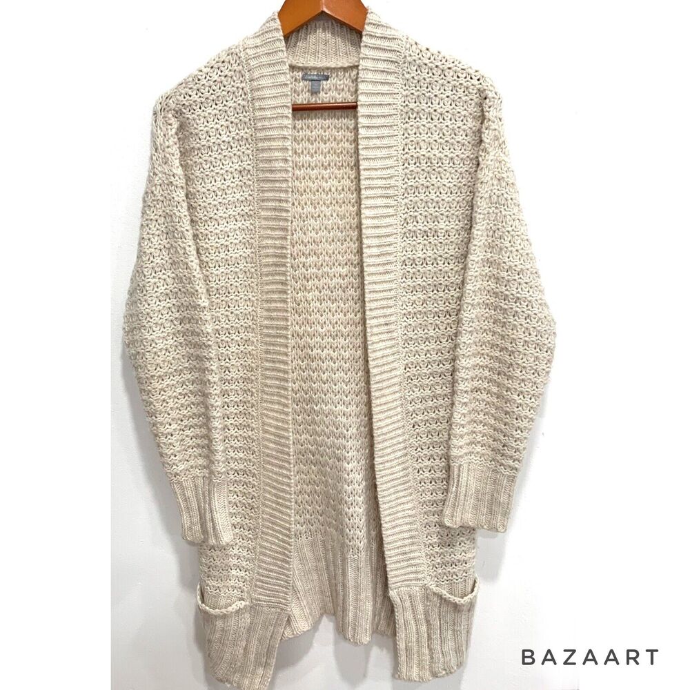 Charlotte Russe Beige Long Open Cardigan Sweater With Pockets Sz :M